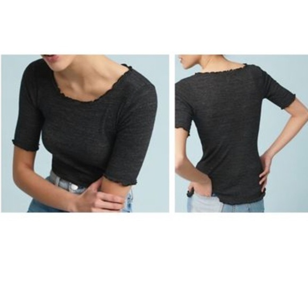 T.la Gabriella Gray Ribbed Short Sleeve Tee